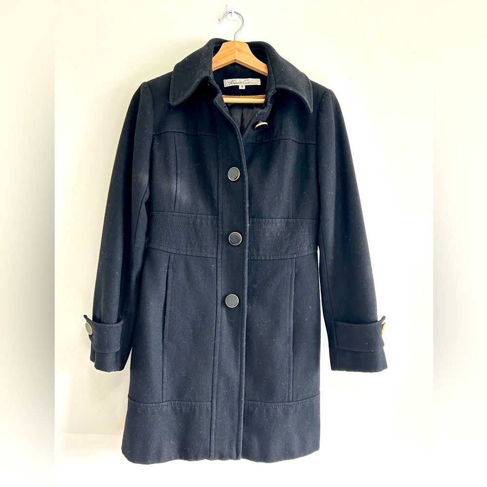Kenneth Cole Wool Black Coat size 6 excellent condition